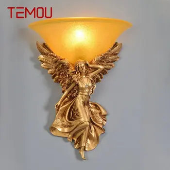 TEMOU Modern Angel Gold осветление Стена Led Творчески Реколта аплици от смола, за дома, хол, спалня, Прикроватного декор