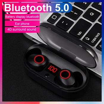Tws Bluetooth 5.0 водоустойчив Мини слушалки Безжични слушалки HI FI 3D Стерео с микрофон и зарядно устройство