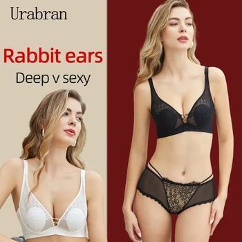 UBAU, Ново дантелено секси бельо с големи гърди, ултра-женски сутиен с заячьими уши, пръстен от титанов стомана с ефект на паметта