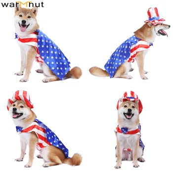 WarmHut Нов костюм за домашни кучета на Ден на независимостта Дрехи с американския флаг на САЩ и шапка за кучешки Дрехи за домашни любимци чичо Сам за Ден на памет