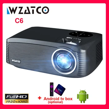 WZATCO C6 Full HD 1920 * 1080P Led Проектор Video Proyector 300-инчов Екран за Домашно Кино Cinema в прожектор и Допълнителен външен Android