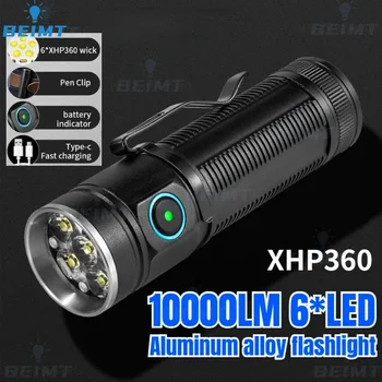 XHP360* 6 LED EDC 10000LM Светлини Преносим Акумулаторна Фенерче Открит IPX65 Водоустойчив Туризъм и Къмпинг Авариен Работен Светлина