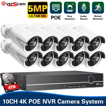 XMEYE 4K 10CH POE NVR Система охранителна Камера Външна Водоустойчив 5-Мегапикселова IP камера Видеонаблюдение Комплект 8-Канална Система за Видеонаблюдение
