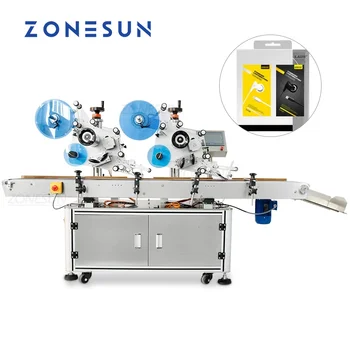 ZONESUN Double Labels Sticker Автоматична машина за поставяне на етикети на клетки с плоска повърхност във формата на книга капаци за производство