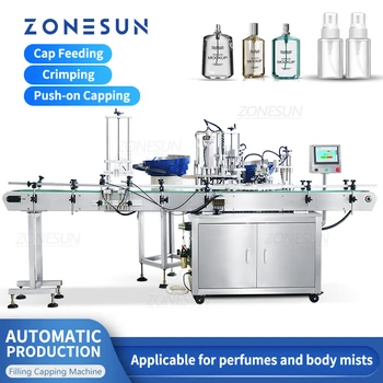 Автоматична машина за бутилиране на течности ZONESUN за ограничаване и кримпване на протези, Въртяща маса за подаване на флакона на парфюма, тюбиков за бутилки ZS-AFC9