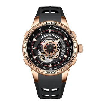 Автоматични часовници HANBORO за мъже, луксозни Механични часовници, ръчни часовници с виртуален скелет, Модерен Блясък Елегантен Мъжки часовник reloj hombre