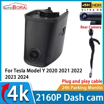 Автомобилен Видеорекордер AutoBora за Нощно Виждане 4K UHD 2160P DVR Dash Cam за Tesla Model Y 2020 2021 2022 2023 2024