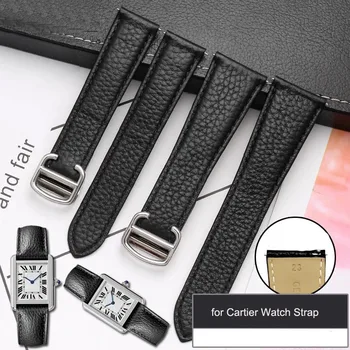 Аксесоари за часовници от естествена кожа, каишка за Cartier Tank London Solo, меки и удобни дамски въжета с шарени личи, 20 мм, 22 мм