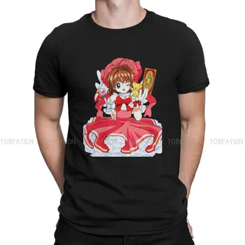 Аниме Card Captor Sakura, червен памучен тениска, реколта мъжка тениска в стил пънк с кръгло деколте, мъжки блузи