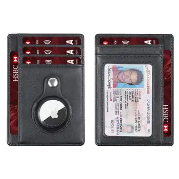 Анти-RFID Блокиране на притежателя на кредитната ID-карта, Калъф за Airtag на Мъже, Жени Портфейл от въглеродни влакна, тънки Кожени портмонета за Airtag Air Tag