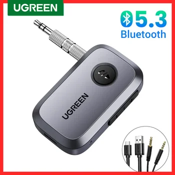 Аудиоприемник UGREEN Bluetooth, адаптер за кола, безжичен автомобилен конектор 3.5 мм, микрофон, високоговорител, Bluetooth 5.3 за автомобилни аксесоари, високоговорител