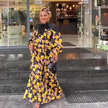 Африкански женствена рокля в големи размери и с шал, Нови халати за баня с цифрово принтом африкански дизайн ML103Q07