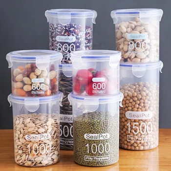 Банките за насипни зърнени култури Прозрачна пластмасова кутия за съхранение на зърнени култури Контейнер за храна, Бутилка за бонбони Органайзер за дома, Кухненски Принадлежности