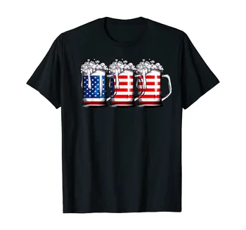 Бира Американското знаме от 4 юли Мъже, Жени Тениска Merica USA 2D с принтом по цялата дължина и дълги ръкави