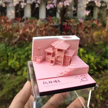 Блок Omoshiroi 3D Бележник за водене на бележки, Бележник, Розово Наклон, ретро Палата, Изкуството на резба върху хартия, Стикери, Мини-Канцеларски материали за декор на масата