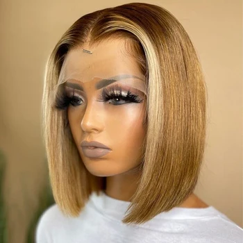 Блондинка 613, Права Къса прическа Боб, Дантела перуки, изработени от човешка коса отпред за черни жени плътност на 180%, Евтини Цветни Бразилски перуки, изработени от Розов цвят на косата