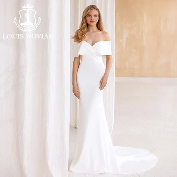 Булчинската рокля на LOUIS NOVIAS в стил русалка с открити рамене 2023, сватбена рокля с влак във формата на сърце на кръст, Vestidos De Новия