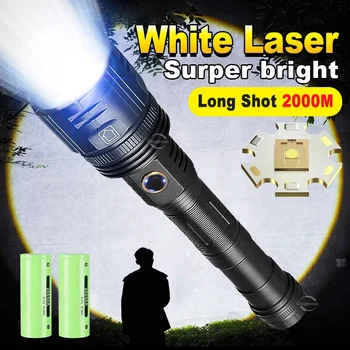 Бял лазерен тежкотоварни led фенерче с мощност 80 W, която се презарежда чрез USB, фенерче с висока мощност, тактически фенер, ръчна лампа