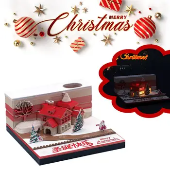 Весела Коледа Cabin Триизмерен бележник за водене на записки за начало на работния плот House 3D Pad Бижута, Подаръци, Издълбани Бележка, украса P D0S1
