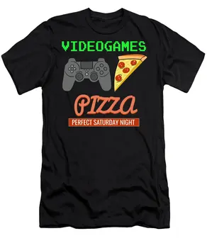 Видеоигри и пица в събота вечер - подарък тениска за любителите на компютърни игри и електронни игри