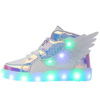 Водоустойчив Кожена Детска светещ обувки, Маратонки, Обувки с led подсветка с крило от USB Зареждане на Ежедневни, Спортни обувки Обувки за момичета Обувки за скейтборд