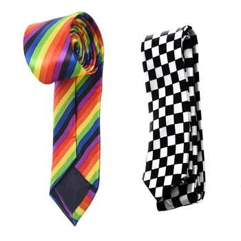 Вратовръзка от 2 теми: 1 предмет на Мъжката вратовръзка на черно-бялата клетка в клетка и 1 Предмет Тънък и тясна вратовръзка, 19 (шарени цветове на дъгата)