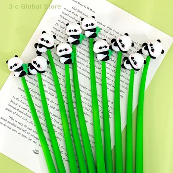 Гел дръжка във формата на сладка панда, бамбук химикалка за подпис, мультяшная силиконова дръжка 0,5 мм, черна химикалка за писане, офис подаръци за студенти