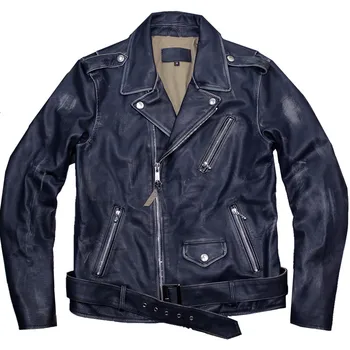 ГОДИНА!Безплатна доставка.Класическо японско палто от естествена кожа 618 Motor rider в ретро стил.Страхотна качествена яке от мека еленова кожа кожа.Мъжки Реколта