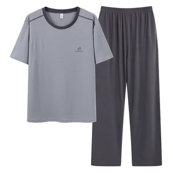 Годишният Пижамный комплект от модала, мъжка пижама с къс ръкав, мъжки пижами размер плюс L-4XL, мъжки пижами, домашно облекло