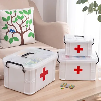 Голям преносима аптечка за първа помощ на малкия размер, двуслойни кутия за съхранение на спешна медицинска помощ, органайзер за аптечек
