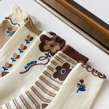 Дамски високи чорапи в стил ретро с бродерия в стил Харадзюку, Пролет-есен, реколта японски чорапи с къдри Kawaii Sweet Girls
