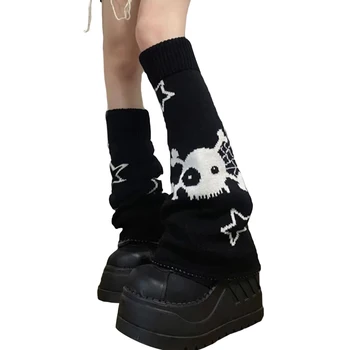 Дамски гети от рубчатого трикотаж в стил пънк, чорапи с два странични накладки, копчета за обувки, чорапи с сутулостью на Хелоуин