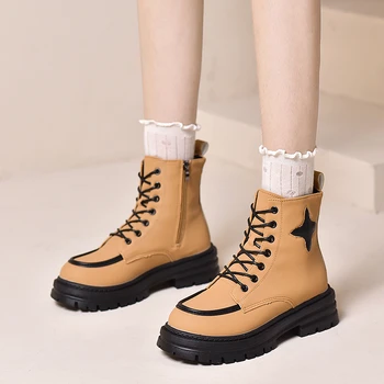 Дамски дизайнерски нескользящая водоустойчив обувки на платформа 2023, есен-зима, модни ботильоны на платформата с дебелина 5 см, обувките са в готически стил