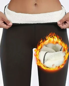 Дамски панталони 2023, Нови есенно-зимни топли панталони с висока талия, модерни топли спортни гамаши с руното облицовка, дълги панталони