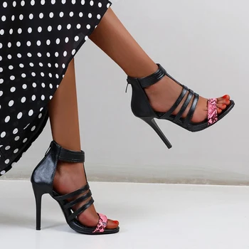 Дамски сандали 2021 Летни Дамски Секси сандали на висок ток, класически, женски обувки за партита на сверхвысоком тънък ток, по-Големи размери 32-48 1-16