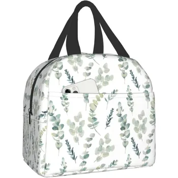 Дамски чанта за обяд с изолация от градински чай, многократно обяд-бокс със зелен лист, хладилни хладилник, термозащитная чанта-тоут за пътуване и пикник