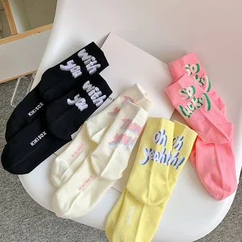 Дамски чорапи с ярки цветове, на обикновен памук, дълги чорапи, дамски градинска дрехи, модни, спортни чорапи за скейтборд в стил хип-хоп с писмото принтом, Sox