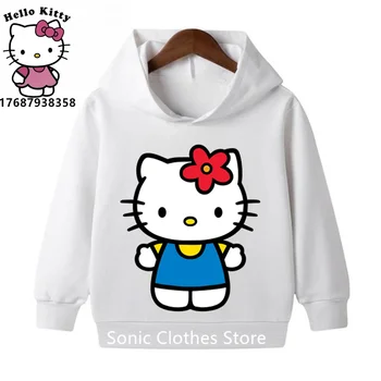 Детска hoody с качулка на Hello Kitty, Kawaii, Нов пуловер Sanrio, модни и ежедневни облекла от аниме герои за момичета и момчета, детски топъл топ