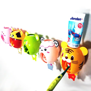 Детски Автоматичен Опаковка на паста за зъби Сокоизстисквачка Със силен всасыванием Издънка Забавен Cartoony Държач за четка за зъби в банята