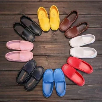 Детски обувки в ярки цветове, унисекс, меки лоферы за момичета и момчета, детски обувки от изкуствена кожа, без закопчалка, Размери 21-36, Мокасини