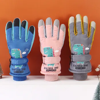 Детски ски ръкавици, зимни водоустойчиви топли ръкавици за сензорен екран, детски сладки ветроупорен дебели ръкавици за спорт на открито
