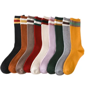 Детски Чорапи за момичета до коляното, дълги Меки памучни детски чорапи, Бебешки чорапи, шарени, ярки цветни дишащи чорапи със средна тръба