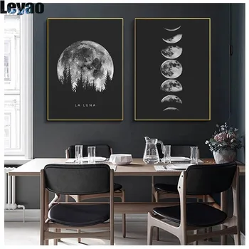 диамантена живопис със собствените си ръце, минималистичное изкуството на Пълнолуние, черно-бели фаза на Луната, пълна с диамантени бродерия, пейзаж, мозайка украса.