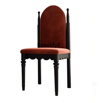 Дизайнерски стол за хранене средна древността, Ретро стол с висока облегалка от масивно дърво, Лек Луксозен стол за обучение, Домашен стол за хранене В комплект