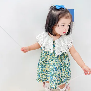 Дрехи за малките момичета, от 1 до 4 години, лятно дантелено рокля с цветен модел, елегантни Сладки рокли принцеса с хубав цветен модел, детски съоръжения