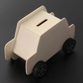Дървена касичка във формата на автомобила Кутия за спестяване на пари от Творчески банка монети САМ Творчески образователни играчки