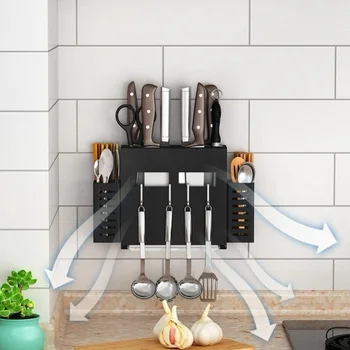 Държач за ножове, кухненски рафт, Кухненски принадлежности, монтиран на стената рафтове за съхранение на кухненски ножове, пръчки, мултифункционален MJ