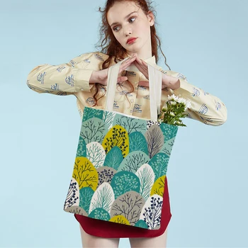 Ежедневна чанта за пазаруване с геометричен модел за жени, растително дърво, цвете, двойна принт, многократно платно, дамски студентски пътна чанта-тоут