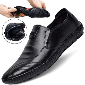 Елегантен мъжки кожени обувки за улицата, леки и удобни обувки-бини, модни и ежедневни мъжки обувки, нескользящая обувки за шофиране.