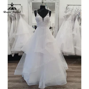 Елегантно дамско сватбена рокля на принцеса с отворен гръб за спагети презрамки-спагети 2023, гражданско Сватбена рокля с дължина до пода, Vestidos De Noite, Завързана leaf